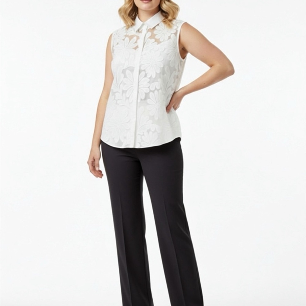 Anne Fontaine White Floral Sheer Blouse